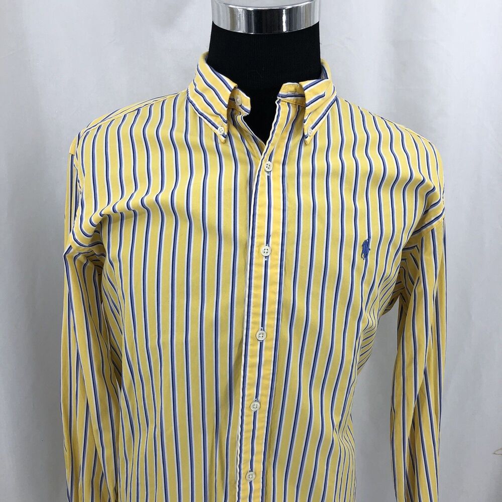 RALPH LAUREN Yellow Blue Striped Button Down Long Sleeve Shirt XL